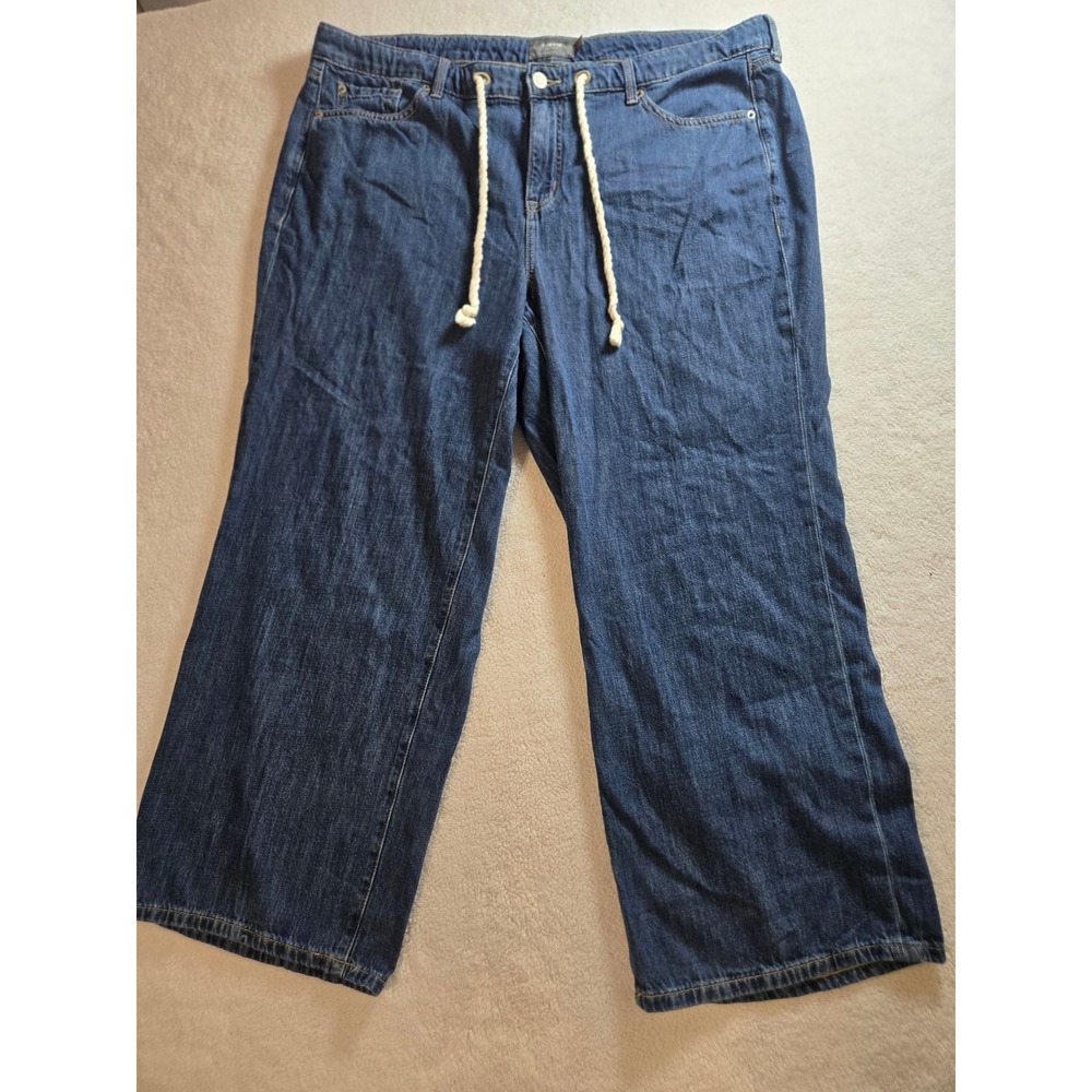 Torrid Womens Plus Size 20R Wide Leg Crop Jeans Dark Wash Drawstring Waist Denim